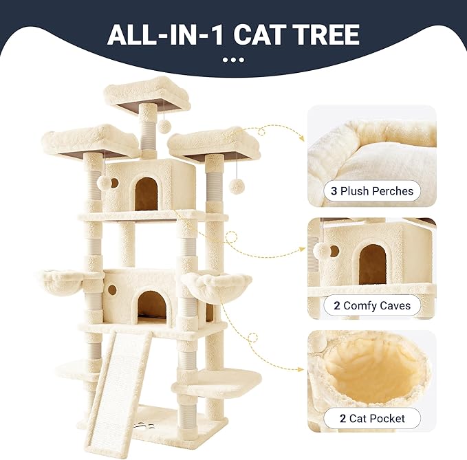 Allewie 82 Inches Large Cat Tree/House/XXL Tall Cat Towers for Big Feline/Scratching Post/Multi-Level Large Kitty Climbing Tree with Condo/Beige