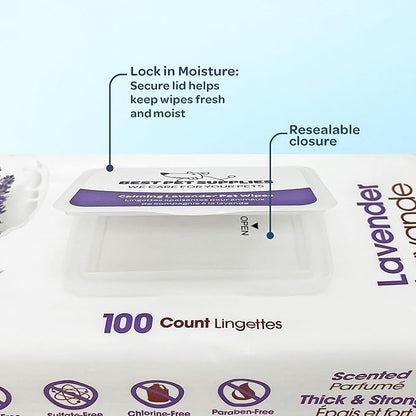 Best Pet Supplies Pet Grooming Wipes for Dogs & Cats,Deodorizer for Coats & Dry, Itchy, or Sensitive Skin, Clean Ears, Paws, Body, & Butt - Calming Lavender, 400 Count