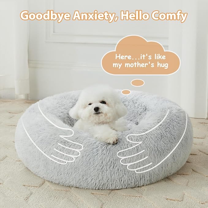 WNPETHOME Calming Dog Bed Cat Bed Donut, Faux Fur Pet Bed Self-Warming Donut Cuddler, Comfortable Round Plush Dog Beds