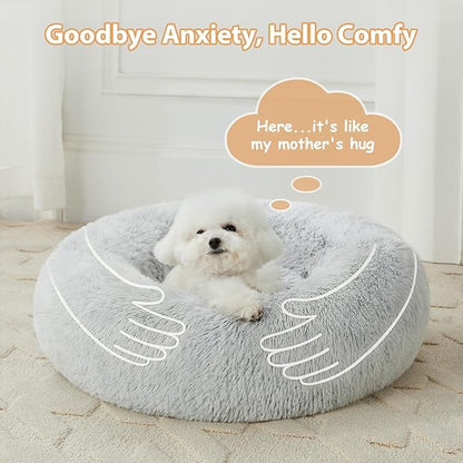 WNPETHOME Calming Dog Bed Cat Bed Donut, Faux Fur Pet Bed Self-Warming Donut Cuddler, Comfortable Round Plush Dog Beds