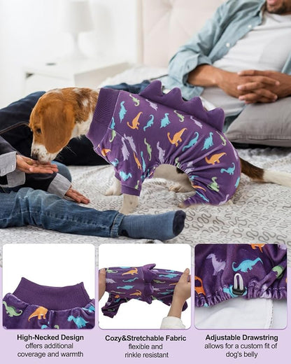 CuteBone Dinosaur Costume Dog Pajamas, Stretchy Spandex Crystal Velvet Sleepwear Coat for Small Dogs, Soft & Warm Pet Outfit Clothes for Cold Weather, Cozy Pullover Design COSP04XL