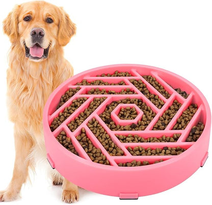 TOBYTO Slow Feeder Dog Bowls Large Medium Breed,Anti-Choking Slow Eating Dog Food Bowl,Non Slip Pet Slower Food Feeding Bowls Large Puzzle Slow Feeder Bloat Stop Maze Dog Dishes,Pink