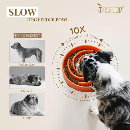 JASGOOD Slow Feeder Dog Bowl - Anti-Gulping, Prevents Bloat & Choking, Healthy Design for Large & Medium Dogs