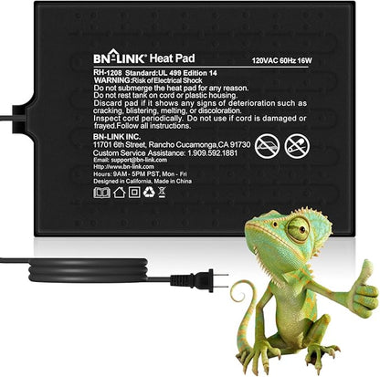 BN-LINK Reptile Heat Pad 8"X12" 16W for 30-40gal Under Tank Terrarium Heating Mat Waterproof for Turtle, Lizard, Frogs, Snake, Hermit Crab