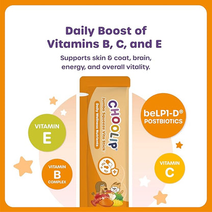 Choolip Squeeze Vita Stick Lickable Cat and Dog Treats – 20-Pack of 40g – Real Fish Puree with Multivitamins & Postbiotics – Hydrating, Gut & Immune Support – Large Breeds & Multi-Pet Homes