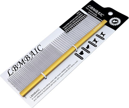 Professional Dog Grooming Comb for Shedding, Tangles, Knots, and Mats - Metal Gold Dog Comb with Long and Wide Tooth for Long Hair Dogs and Cats - No Hurt Pets Skin - 7.5INCHES - 1PC