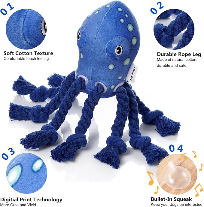 Sedioso Dog Toys, Dog Plush Toy for Large Breed, Large Plush Dogs Stuffed Animal, Puppy Chew Toys for Puppy, Small, Middle, Big Dogs (Octopus)