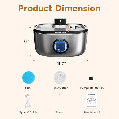 Wireless Cat Water Fountain: 5L Stainless Steel Pet Water Fountain for Cats & Dogs, Automatic Battery Operated Water Dispenser, Ultra-Quiet Indoor Fountain with Filter