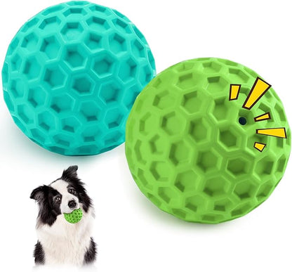 HIPPIH Indestructible Squeaky Dog Toys, Interactive Dog Balls 2 Pack, Dog Chew Toys for Aggressive Chewers, Natural Rubber Puppy Toys for Large/Medium Dogs, Tough Puppy Teething Toys, Relieve Anxiety