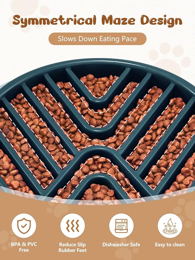 KASBAH Slow Feeder Dog Bowls Large Breed, Holds 5 Cups Wet or Dry Food for Large and Medium Dogs,Puzzle Maze for Fast Eaters,Square Base,Non-Slip, Made Without BPA,Helps Prevent Bloat & Aid Digestion