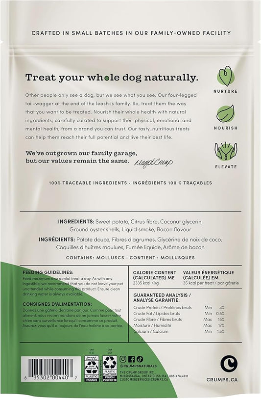 Crumps' Naturals Pbb- Bacon Dental Dog Treats (18 Pack), 4.5"