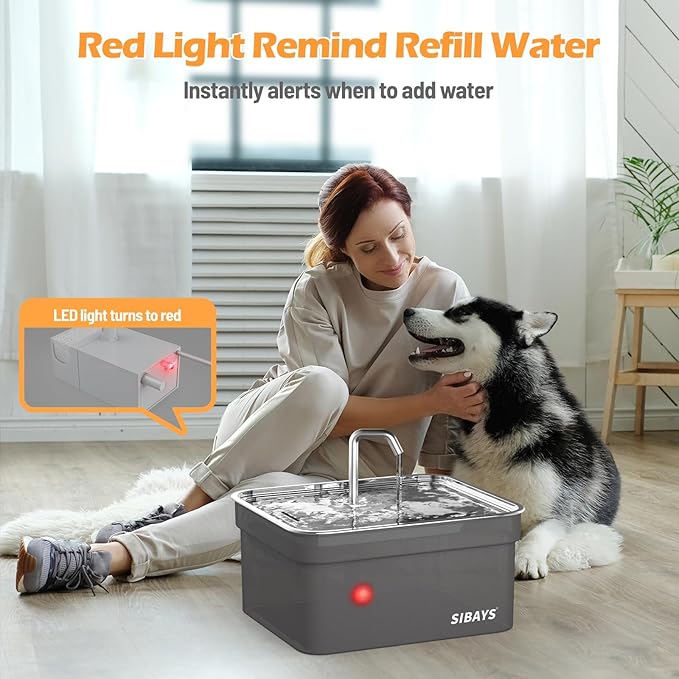 SIBAYS Dog Water Fountain for Large Dogs, 355oz/2.8Gal/10.5L Automatic Dog and Cat Water Fountain, Large Pet Fountain with Stainless Steel Bowl, Dog Water Bowl Dispenser Easy to Clean, BPA-Free FS70