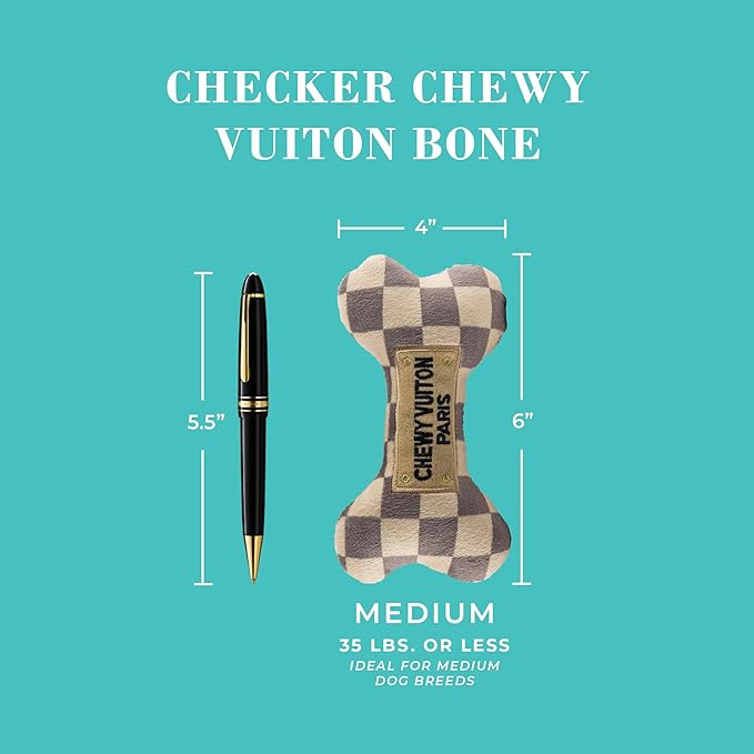 Haute Diggity Dog Medium Checker Chewy Vuiton Plush Dog Toys for Small, Medium & Large Dogs, 3-Pack Durable Stuffed Designer-Inspired Pet Toys with Interactive Squeaker, Machine-Washable & Safe