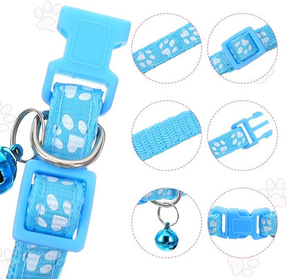 3pcs Puppy Collar and Leash Set with Bell, Adjustable Collar and Leash for Small Dogs, Paw Print Collars for Puppy Small Dogs & Tiny Kitten (Purple, Pink, Blue)