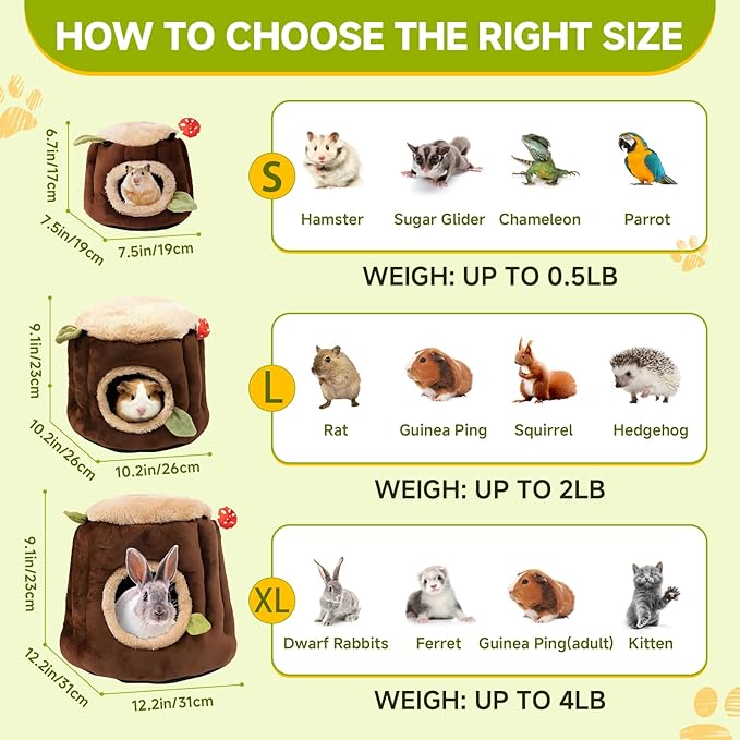 LYART Guinea Pig Hamster Bedding or Hideout for Mouse Mice Rat Ferret Bunny Fluff Bedding Bed House Cage Accessories, Dwarf Rabbits Hedgehog Bearded Dragon Warm Bedding Winter Nest Cave, Washable(1.S)