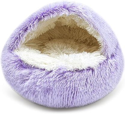 Cat Bed for Indoor Cats, Calming Cozy Cave with Self-Warming Plush, Entire Bed Machine Washable & Anti-Slip Base, Breathable Pet Bed for Small Cats&Dogs All Seasons (Purple, 20 * 20inch)