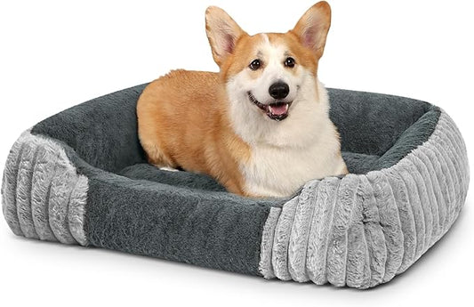 Dog Beds for Medium Dogs 32x24 Inch, Comfort-Sided Orthopedic Dog Bed Couch with Breathable Shredded Memory Foam, Faux Rabbit Fur Pet Bed, Non-Detachable, Non-Slip, Machine Washable