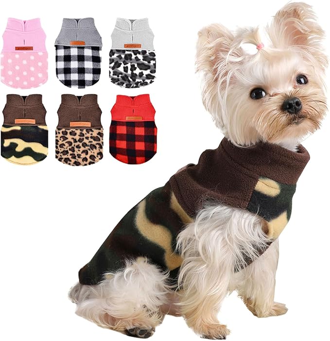 Dog Sweaters for Small Dogs Boy Girl, Plaid Puppy Sweater Fleece Dog Clothes Vest, Stretchy XSmall Doggie Sweater Pet Clothes, Chihuahua Teacup Doggy Clothes, Camouflage, S