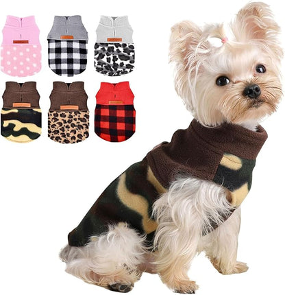 Dog Sweaters for Small Dogs Boy Girl, Plaid Puppy Sweater Fleece Dog Clothes Vest, Stretchy XSmall Doggie Sweater Pet Clothes, Chihuahua Teacup Doggy Clothes, Camouflage, S