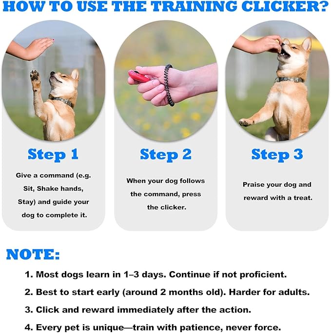 Dog Clicker for Training with Wrist Strap, Training Clicker for Puppy, Cat, Potty, Bird, Horse, Pet, Dog Clicker Trainer Training Tools, Behavior Aids, 2 Pack Blue and Red