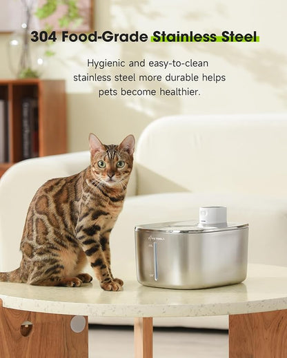 Wireless Cat Water Fountain Stainless Steel,135floz/4L Battery Operated Automatic Pet Fountain,Cordless Cat Water Dispenser Pet Drinking Water Fountain for Multicat Cats Dog Outdoor