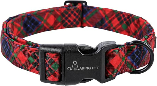 ARING PET Christmas Dog Collar, Cute Red Green Black Purple Plaid Pet Collars with Quick Release Buckle for Puppy Small Medium Large Boy Girl Dogs-XS