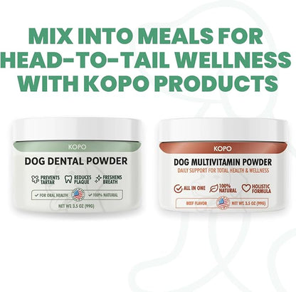 Kopo Dog Multivitamin Powder - All in One Organic Natural Vitamins for Dogs All Breed Sizes - Wellness, Heart, Skin & Coat, Gut Health, Digestion, Immune System, and Hip & Joint Supplement for Dogs