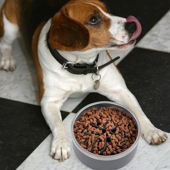 Jaoul Slow Feeder Dog Bowls Insert, Puzzle Slow Feeder Insert with 51 Octopus Suction Cups for Medium Large Size Dog Food Bowl Over 6.5" Wide (Black)