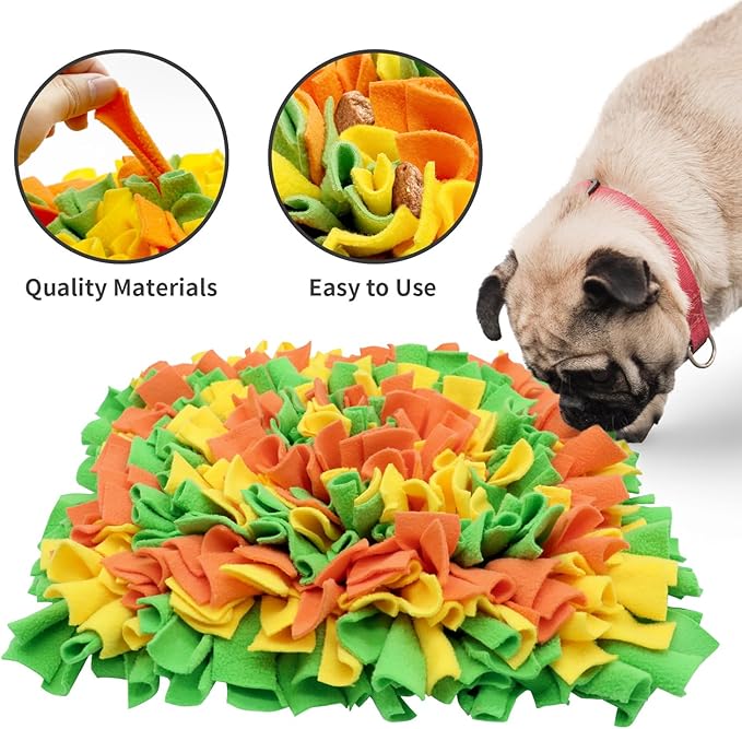LIVEKEY Pet Snuffle Mat for Dogs, Dog Feeding Mat, Nosework Training Mats for Foraging Instinct Interactive Puzzle Toys (Orange&Green&Yellow)