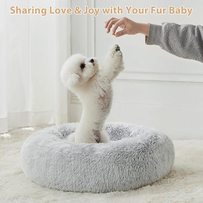 WNPETHOME Donut Dog Beds Large Sized Dog,Anti-Anxiety Caming Large Pet Bed,Fluffy Faux Fur Plush Puppy Bed，Warming Cozy Soft Round Bed for Pet, Cat Cuddler Cushion