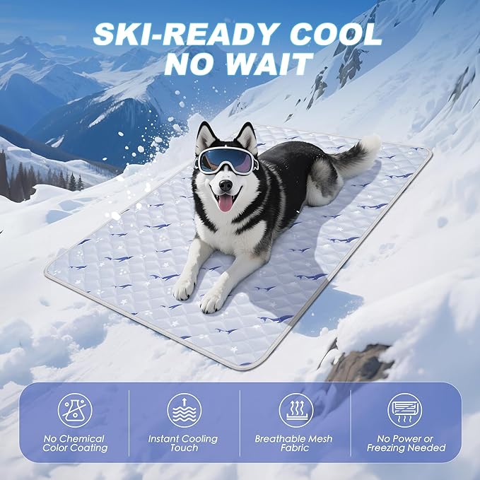 Dog Cooling Mat, Cooling Mat for Dogs, Breathable Dog Bed with Non-Slip Design, Portable & Washable Pet Pad for Indoor, Outdoor, Crate, Summer Cat Bed, Cool Pet Pad, Gel-Free, 39"x58"