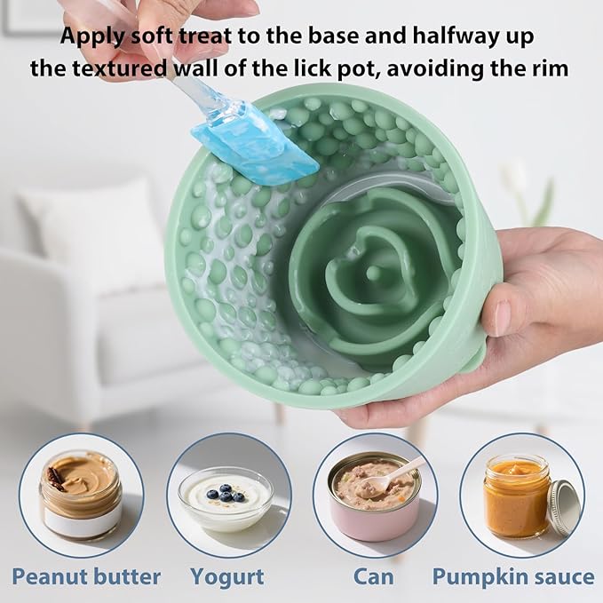 Dog Slow Feeder Lick Bowl - Non-Slip Licking Treat Dispenser for Small Medium Large Dogs, Promotes Anxiety Relief & Prevents Choking, Easy to Clean Feeding Bowl (Green, L)