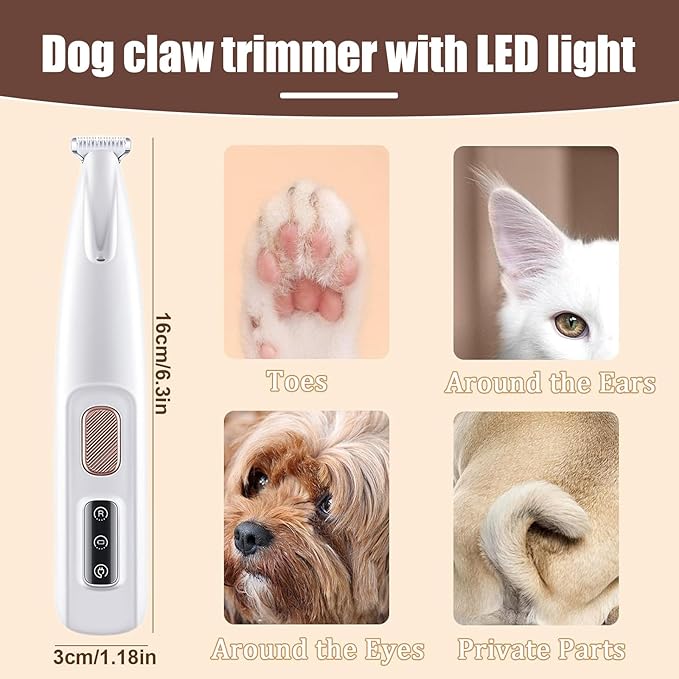 Dog Paw Trimmer with LED Light,Rechargeable Waterproof Trimmer for Dogs,18 mm Widen Blade,35dB Safety Low Noise Pet Hair Clippers for Paws Eyes Ears Face Rump