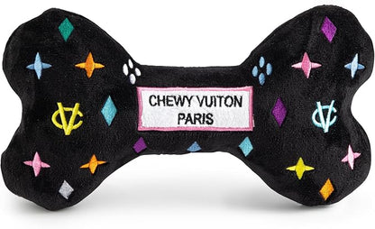 Haute Diggity Dog Black Monogram Chewy Vuiton Bone, Plush Designer Dog Toys with Interactive Squeaker, Stimulating Pet Enrichment, Machine-Washable & Safe Materials for All Breeds, Size XL