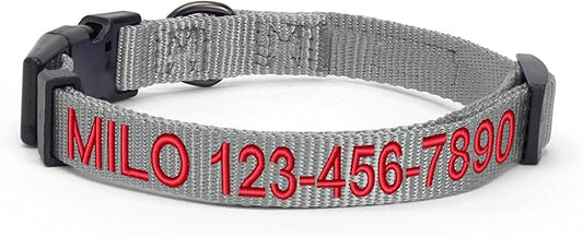 Pawtitas Personalized Dog Collar Extra Small Dog Collar Embroider with Name Phone Number Puppy Collar Adjustable Customized Collar for Extra Small Dogs Breeds Puppy Grey Dog Collar