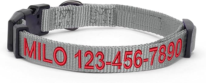 Pawtitas Personalized Dog Collar Small Dog Collar Embroider with Name Phone Number Puppy Collar Adjustable Customized Collar for Small Dogs Breeds Puppy Grey Dog Collar