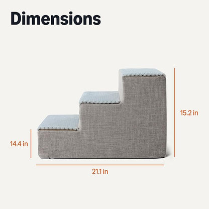 Amazon Basics Dog Steps,14.4" H, 3-Step Dog Stairs for Bed Couch and Sofa, Non-Slip Bottom Pet Stairs for Indoor Dogs and Cats, Grey