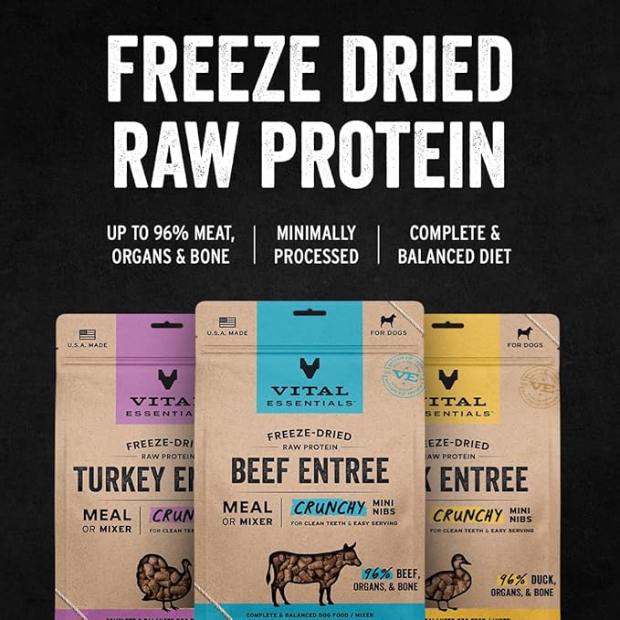 Vital Essentials Freeze-Dried Raw Turkey Crunchy Mini Nibs | Complete Meal or Mixer Dog Food | 25 oz