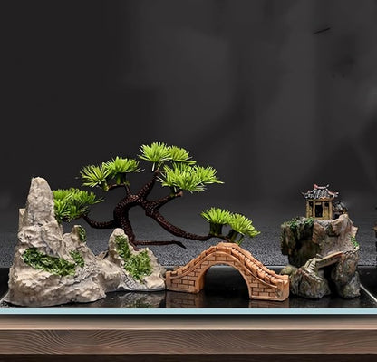 AWXZOM Small Japanese Fish Tank Decorations Set, Suitable for Aquariums up to 5 Gallon or Fish Bowl, Includes Small Decorations Artificial Plastic Plants Fish Tank House