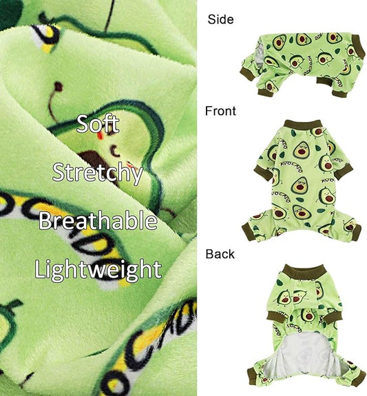 Kosiyi Dog Pajamas Small Sized Dog Girl Boy Puppy Clothes, Stretch Fleece Winter Spring Outfit, Lightweight Velvet Pet Jumpsuit, Pjs, Onesies Doggy Apparel, Avocado, XS