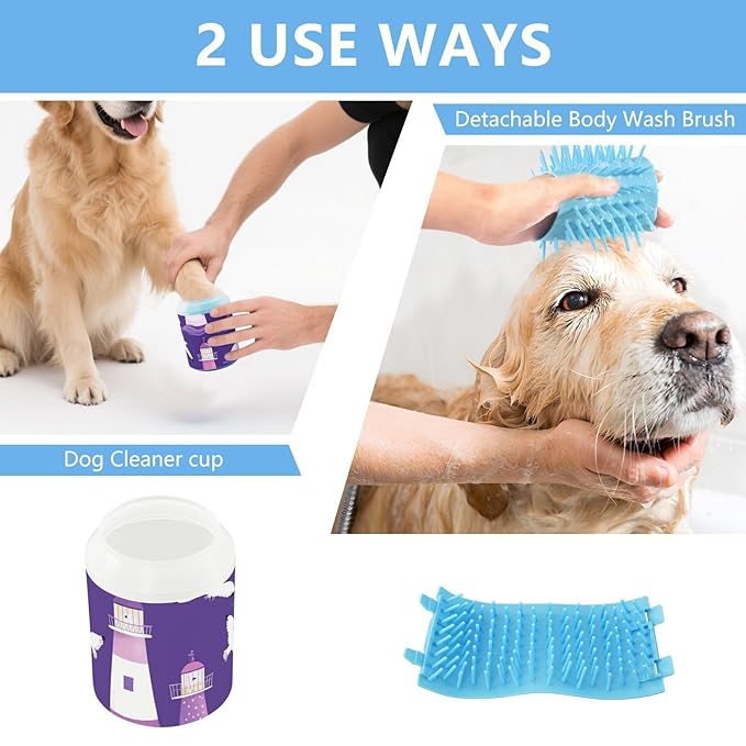 Dog Paw Cleaner Cups for Dogs Pets Foot Washer Paw Scrubber for Medium Small Dogs Cats Cleaning Cup Purple Small Lighthouses Seagulls and Waves
