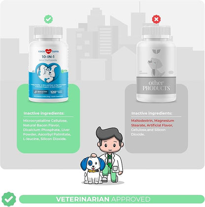 Multivitamin for Dogs - 120 Chewable Tablets with Glucosamine and Chondroitin - Fish Oil & Vitamins with Coq10 for Skin & Heart Health, Gut & Immune Support