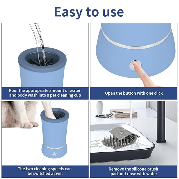 Dog Paw Cleaner，Automatic paw cleaner For dogs, Type-c Charging, Designed For Small To Medium Sized Dogs ，Easy To Carry，Keeps Homes Clean (blue)