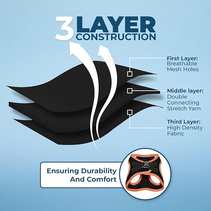 Voyager Step-in Air All Weather Mesh Harness and Reflective Dog 5 ft Leash Combo with Neoprene Handle, for Small, Medium and Large Breed Puppies by Best Pet Supplies - Black/Orange Trim, X-Small