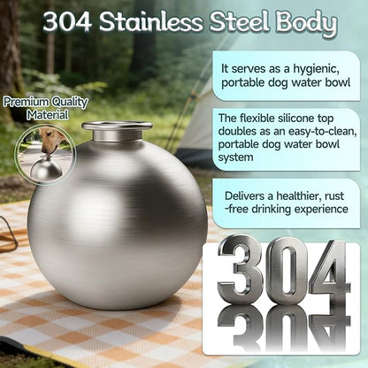Foldable Pet Water Bottle for Travel, Reliable Dog Walking Accessories, Portable Dog Water Bowl. Leak Proof 2-in-1 Stainless Steel Dispenser, Compact Puppy Hydration Cup, Outdoor Hiking Gear