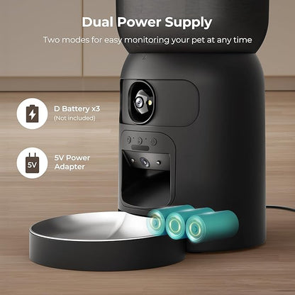 Smart Pet Feeder with 2K Dual Camera & AI Recognition, 6L Automatic Cat Dog Feeder with App Control, 2.4G/5G WiFi, Voice Message, Pet Interaction, Motion Tracking, No Clog, Dual Power, for Multi-Pet
