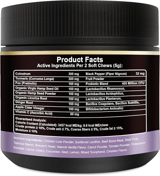 Noble Beast Dog Immune & Allergy Supplement - Itch Relief - Probiotics for Dogs - Skin & Seasonal Allergies - All Natural - Soft Chews with Hemp and Colostrum - Chicken Flavor - 120 Count