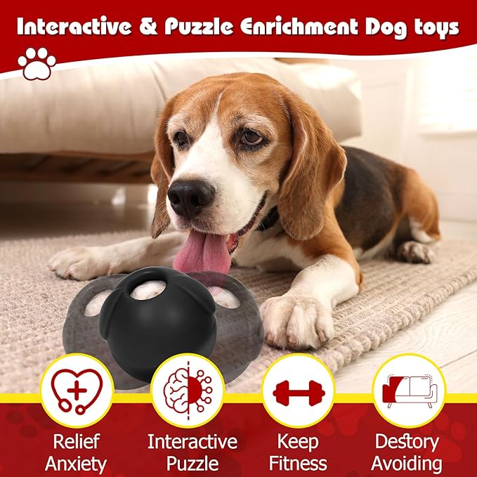 Yipetor 3In1 Treat Dispensing Dog Toys, Heavy Duty Frozen Dog Treat Ball - Slow Feeding Puppy Lick Bowl Tough Chew Toy for Large Medium Dogs to Keep Them Busy/Relief Anxiety/Puzzle Stimulate