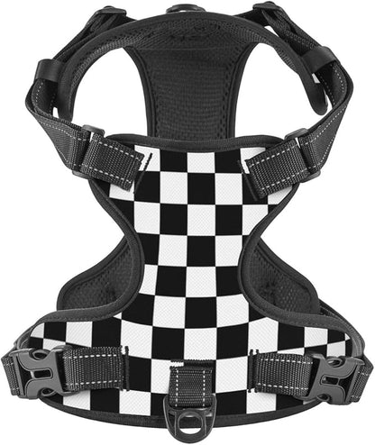 Black White Plaid Reflective Dog Harness No Pull Soft Vest Harness for Small Medium Large Dog Puppy Pets X-Large Size