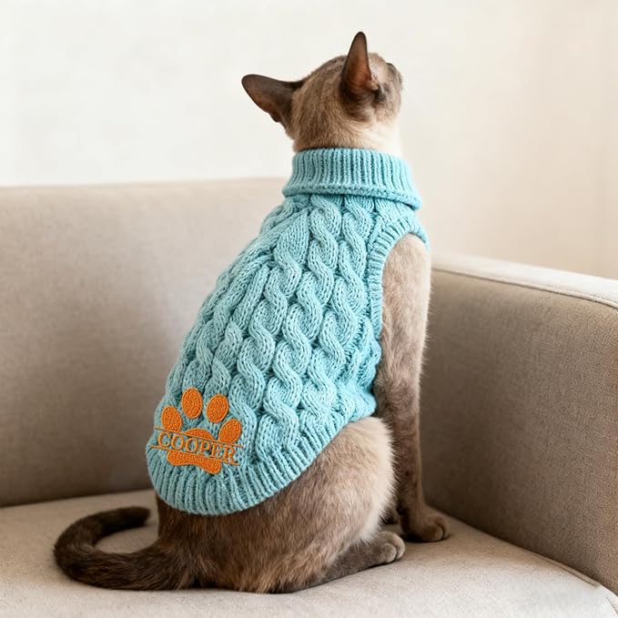 Personalized Embroidered Names Dog Sweater, Custom Cats Winter Clothes, Personalized Christmas Boy Girl Dog Sweaters, Birthday Xmas Party Gifts for Pet Lovers